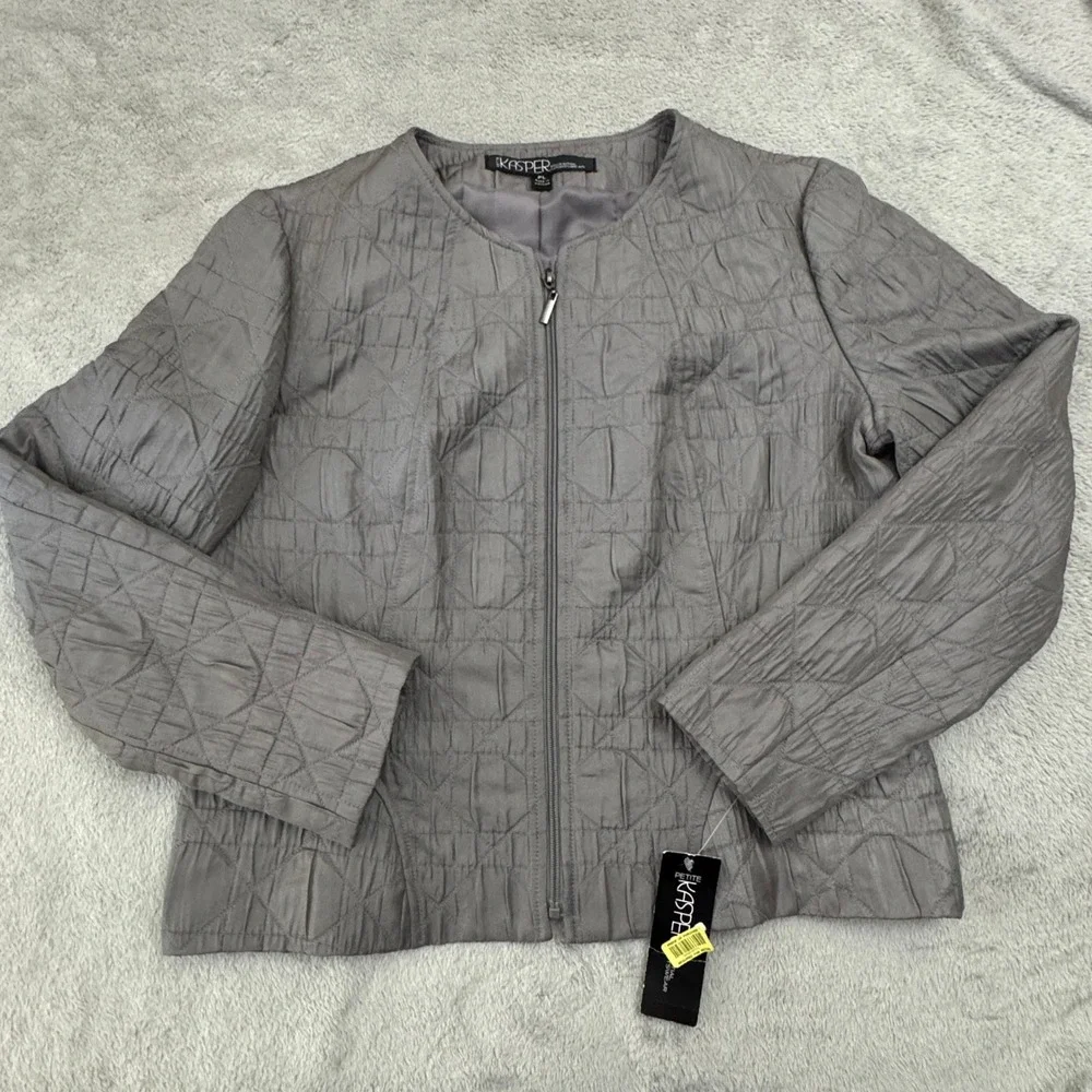 Kasper‎ NWT Women's Light Weight Dress Jacket Size PL Grey Full Zip